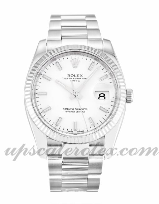 Unisex Rolex Oyster Perpetual Date 115234 34 MM Case Automatic Movement White Dial