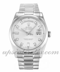 Mens Rolex Day-Date 118209 36 MM Case Automatic Movement Silver Diamond Dial