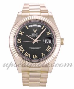Mens Rolex Day-Date II 218235 41 MM Case Automatic Movement Black Dial